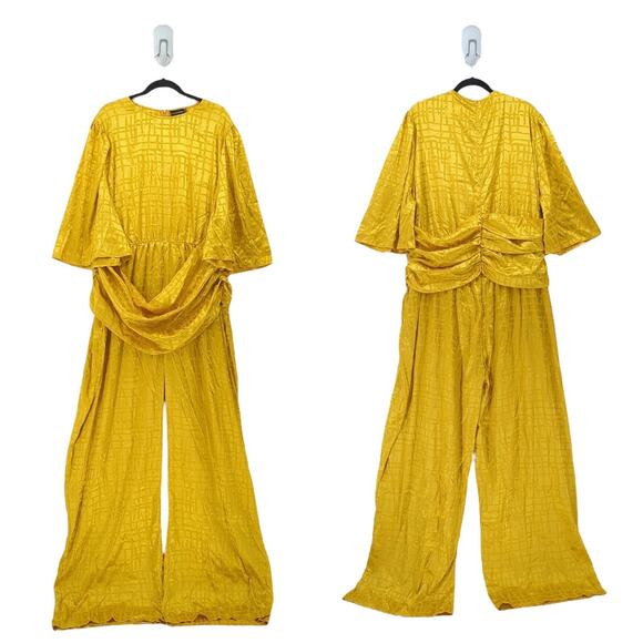 PrettyLittleThing Pants - Pretty Little Thing Women 4x Plus Jumpsuit Chartreuse Yellow Satin Jacquard NEW